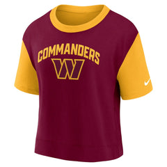 Washington Commanders Women's High Hip Fashion T-Shirt Gold/Burgundy
