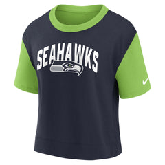 Seattle Seahawks Women's High Hip Fashion T-Shirt Neon Green/College Navy