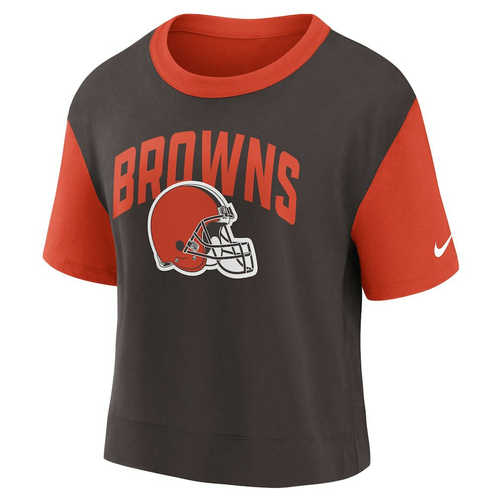 Cleveland Browns Women's High Hip Fashion T-Shirt Orange/Brown