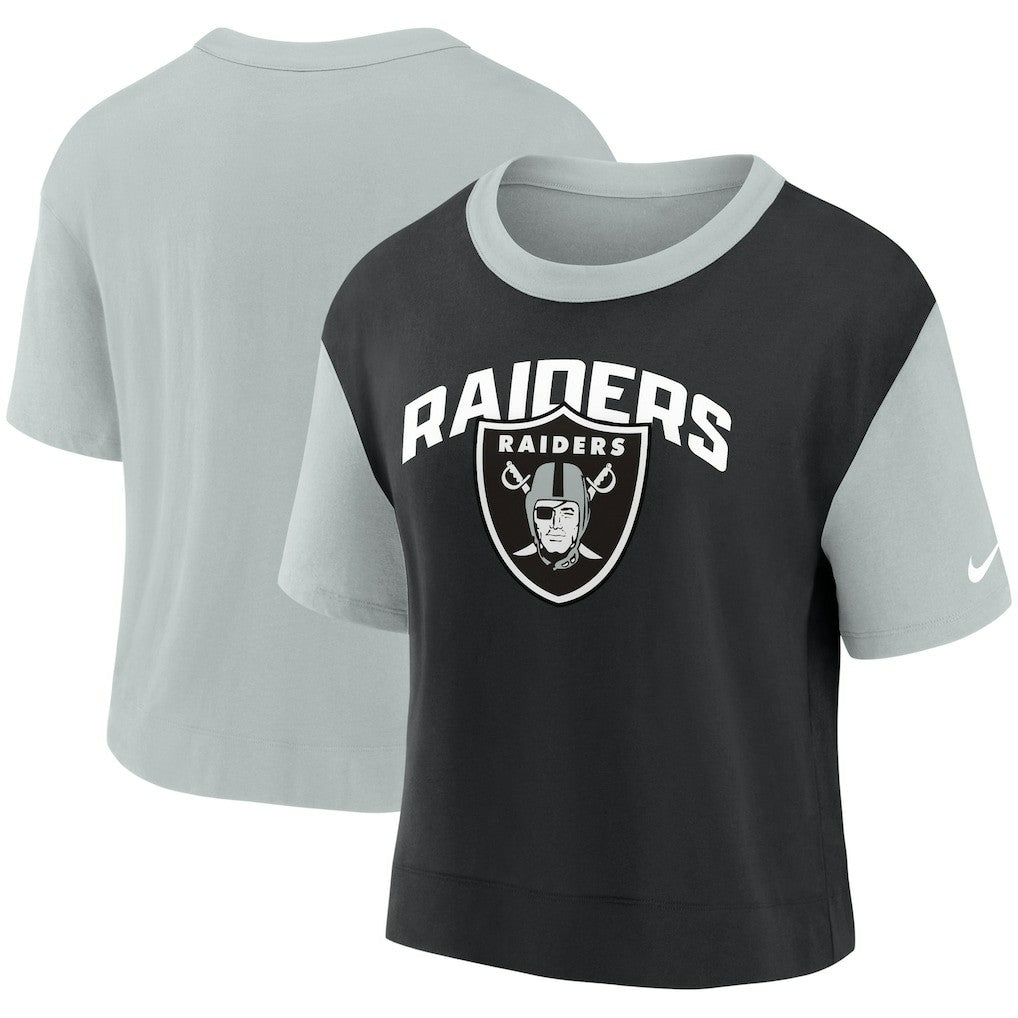 Las Vegas Raiders Women's High Hip Fashion T-Shirt Silver/Black