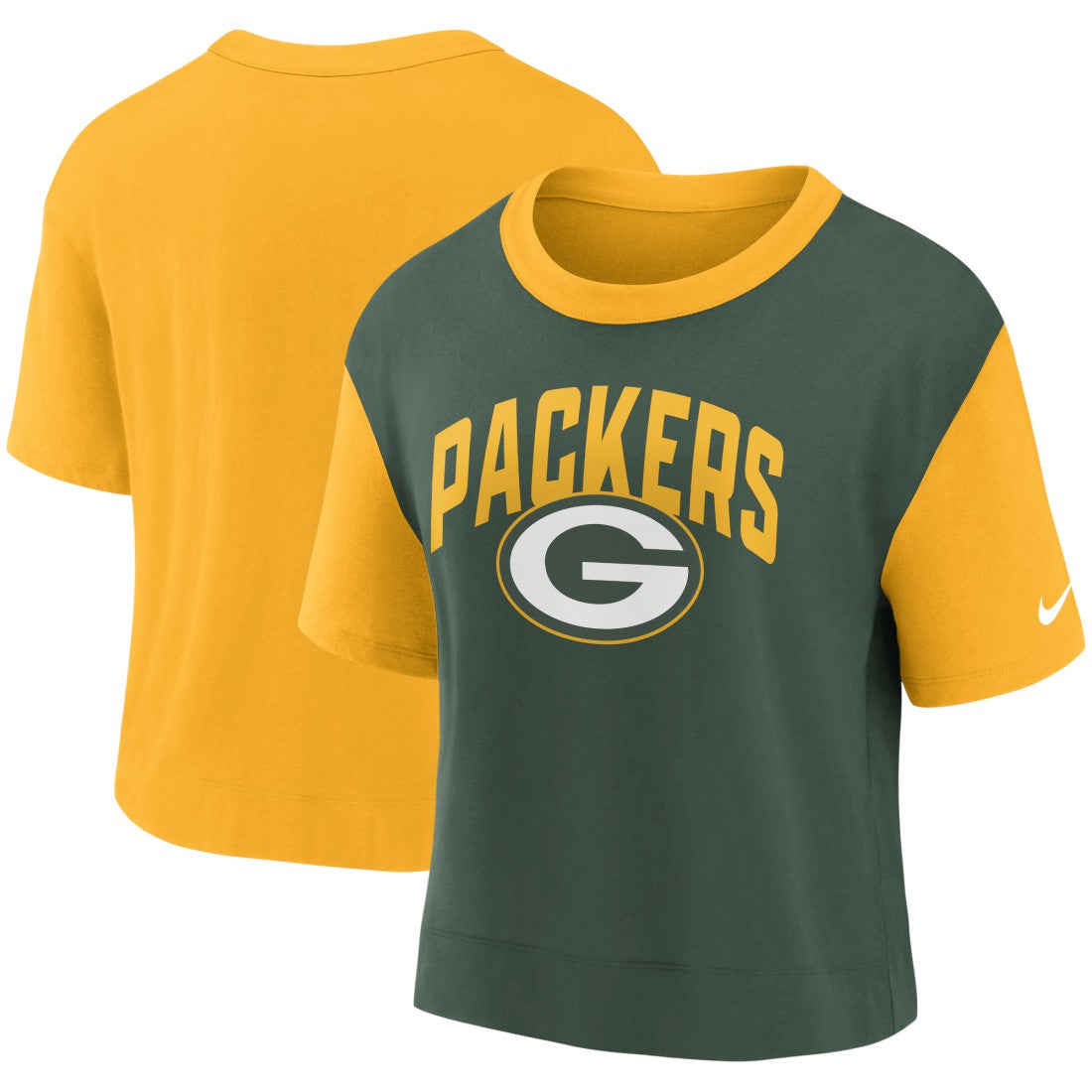 Green Bay Packers Women's High Hip Fashion T-Shirt Gold/Green