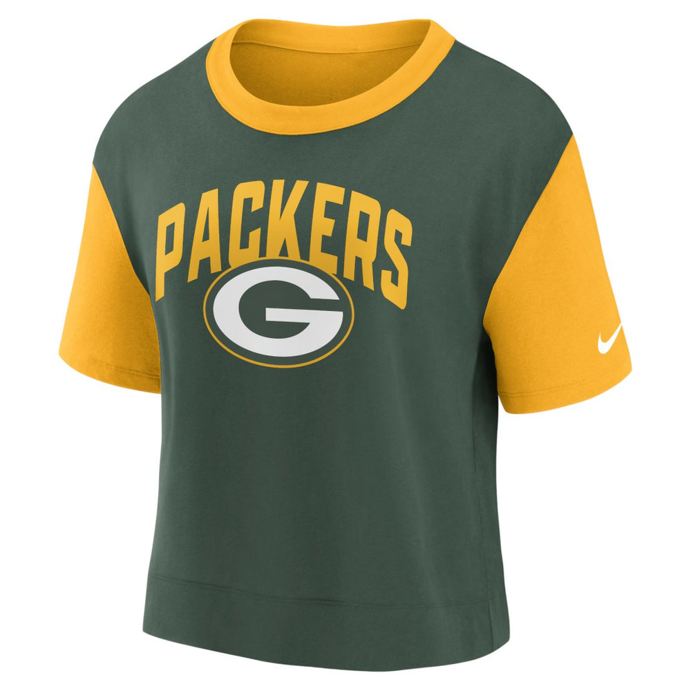 Green Bay Packers Women's High Hip Fashion T-Shirt Gold/Green