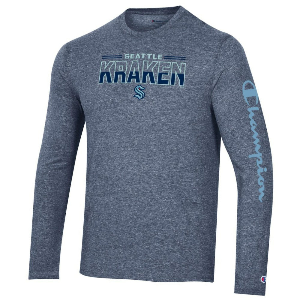 NHL Seattle Kraken Champion Tri-Blend Long Sleeve T-Shirt - Heather Navy