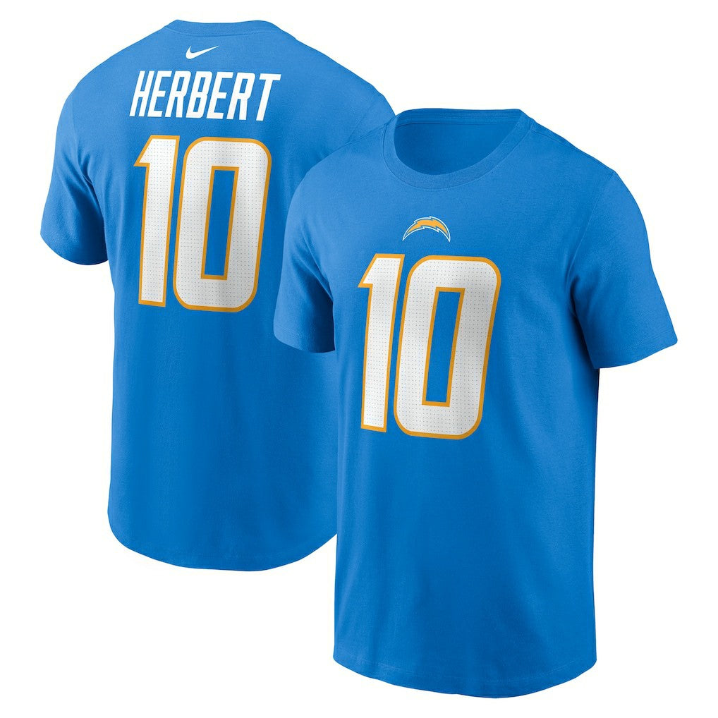 Justin Herbert Los Angeles Chargers Player Name & Number T-Shirt Powder Blue