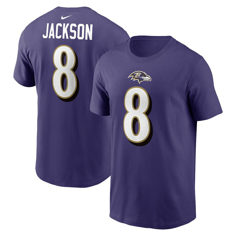 Lamar Jackson Baltimore Ravens Player Name & Number T-Shirt Purple