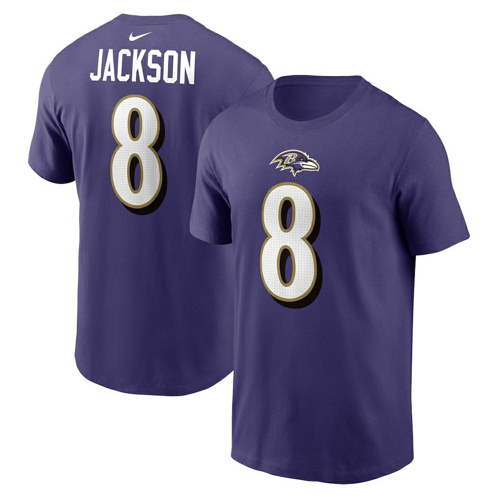 Lamar Jackson Baltimore Ravens Player Name & Number T-Shirt Purple