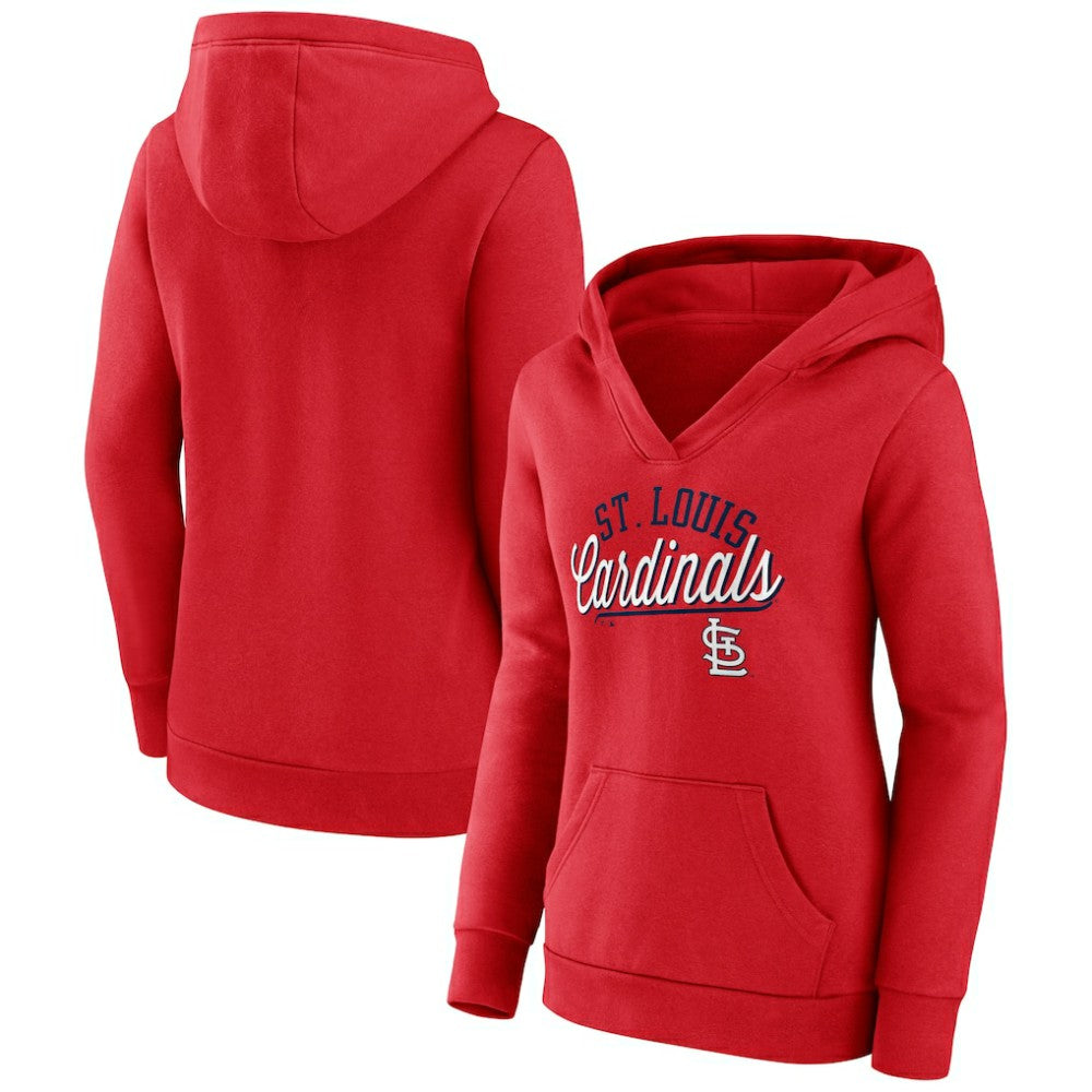 St. Louis Cardinals Fanatics Women's Simplicity Crossover V-Neck Pullover Hoodie - Red Hoodies