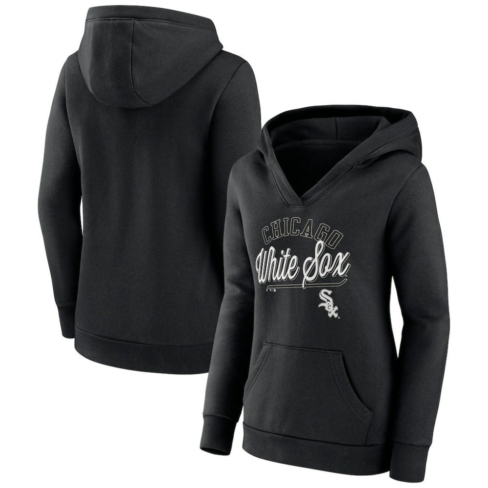 Chicago White Sox Fanatics Women's Simplicity Crossover V-Neck Pullover Hoodie - Black Hoodies