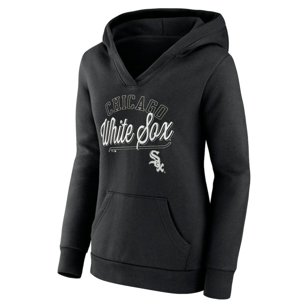 Chicago White Sox Fanatics Women's Simplicity Crossover V-Neck Pullover Hoodie - Black Hoodies