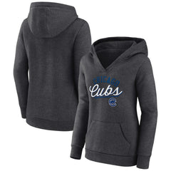 Chicago Cubs Fanatics Women's Simplicity Crossover V-Neck Pullover Hoodie - Heather Charcoal Hoodies