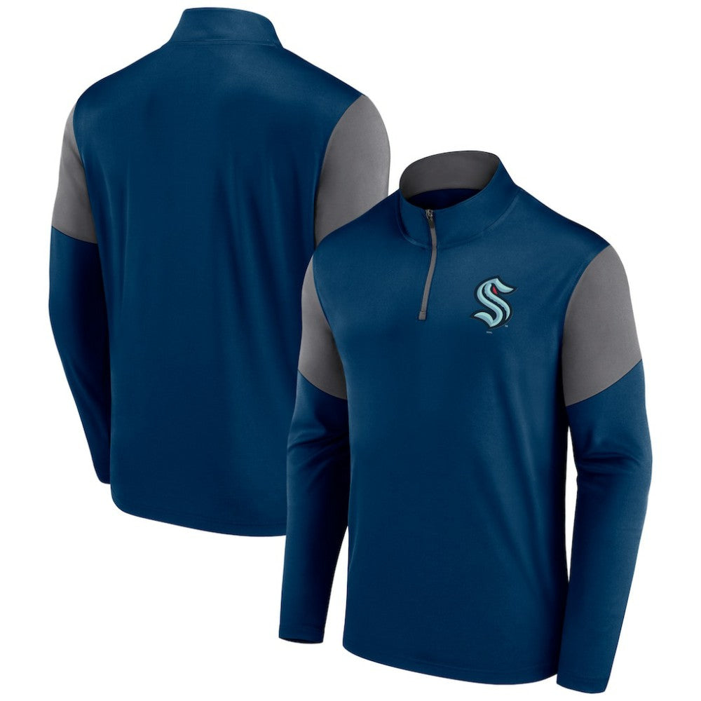 NHL Seattle Kraken Fanatics Logo Quarter-Zip Top - Deep Sea Blue