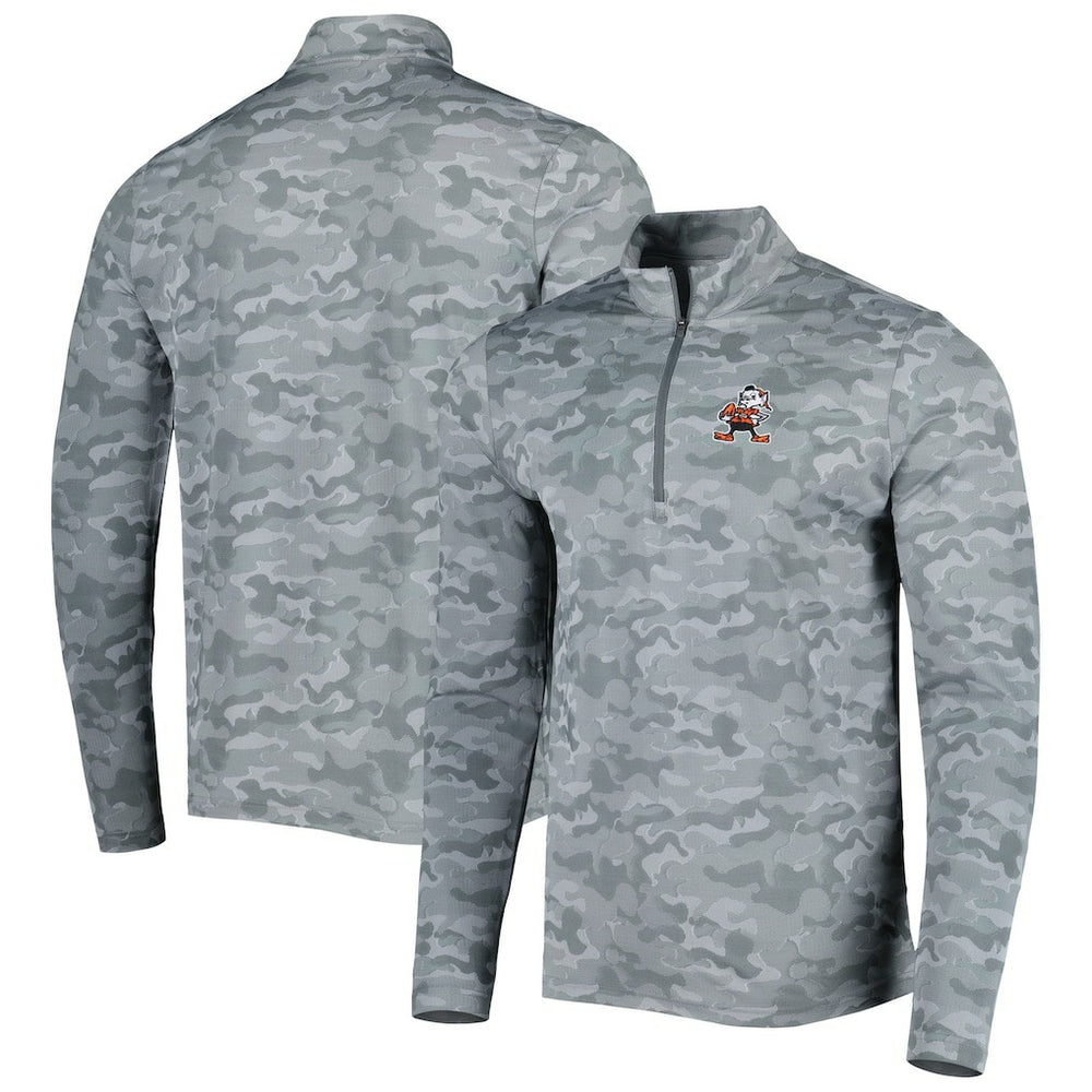 Cleveland Browns Antigua Brigade Throwback Quarter-Zip Top Gray