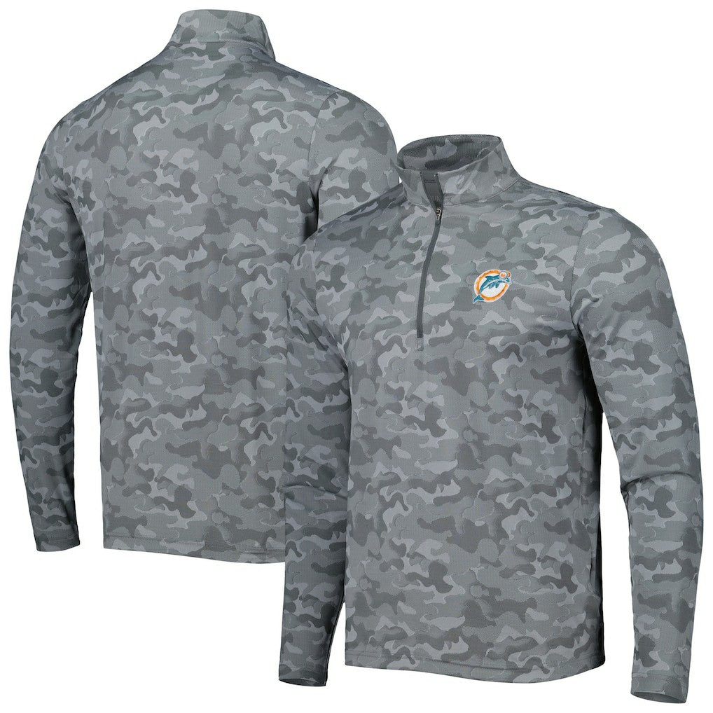 Miami Dolphins Antigua Brigade Throwback Quarter-Zip Top Gray