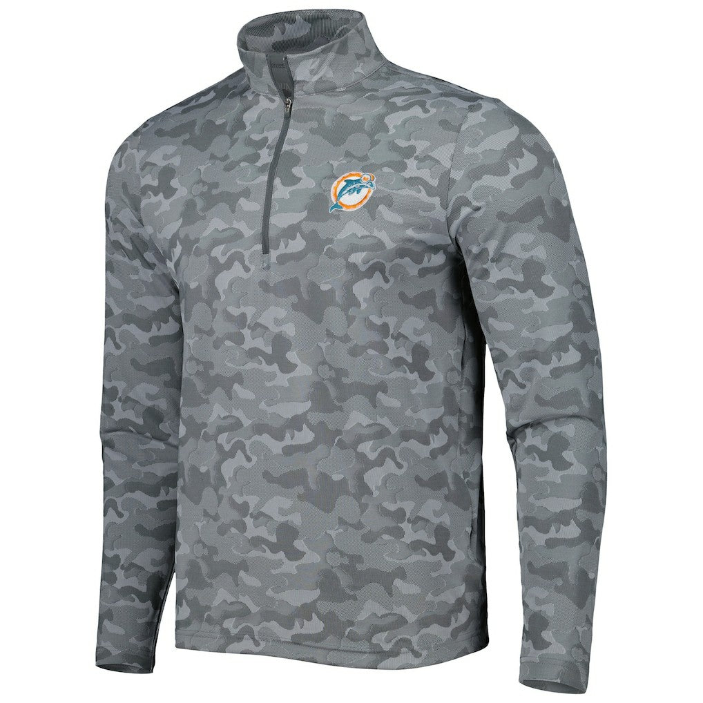 Miami Dolphins Antigua Brigade Throwback Quarter-Zip Top Gray
