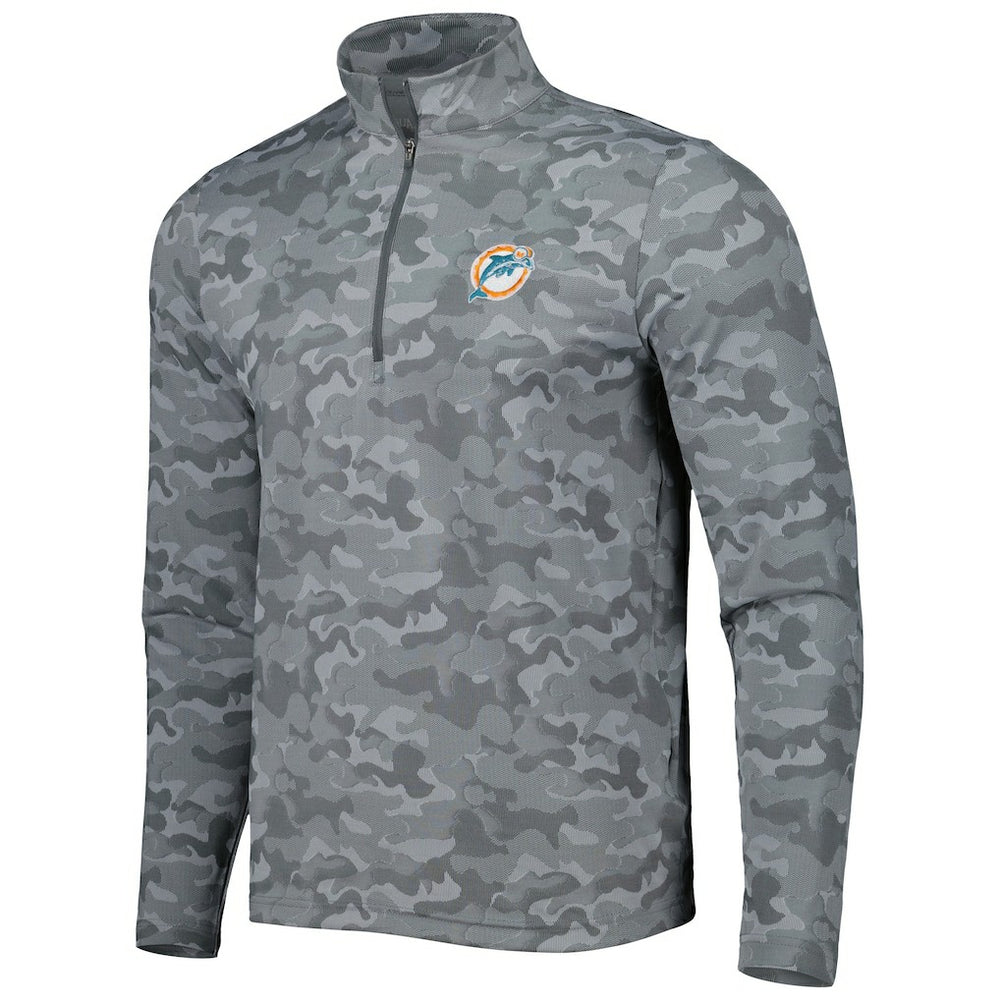 Miami Dolphins Antigua Brigade Throwback Quarter-Zip Top Gray