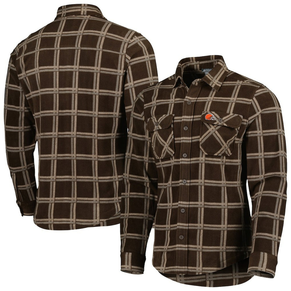 Cleveland Browns Antigua Industry Flannel Button-Up Shirt Jacket Brown
