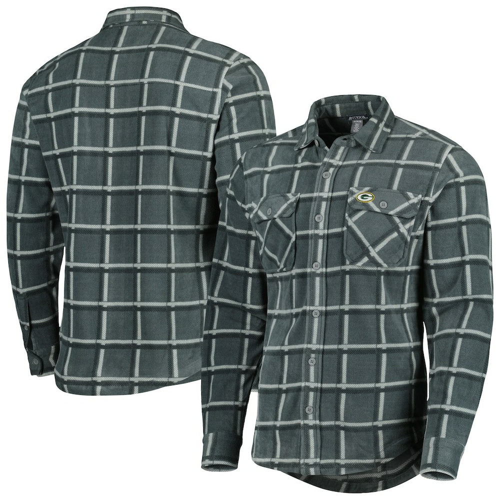 Green Bay Packers Antigua Industry Flannel Button-Up Shirt Jacket Gray