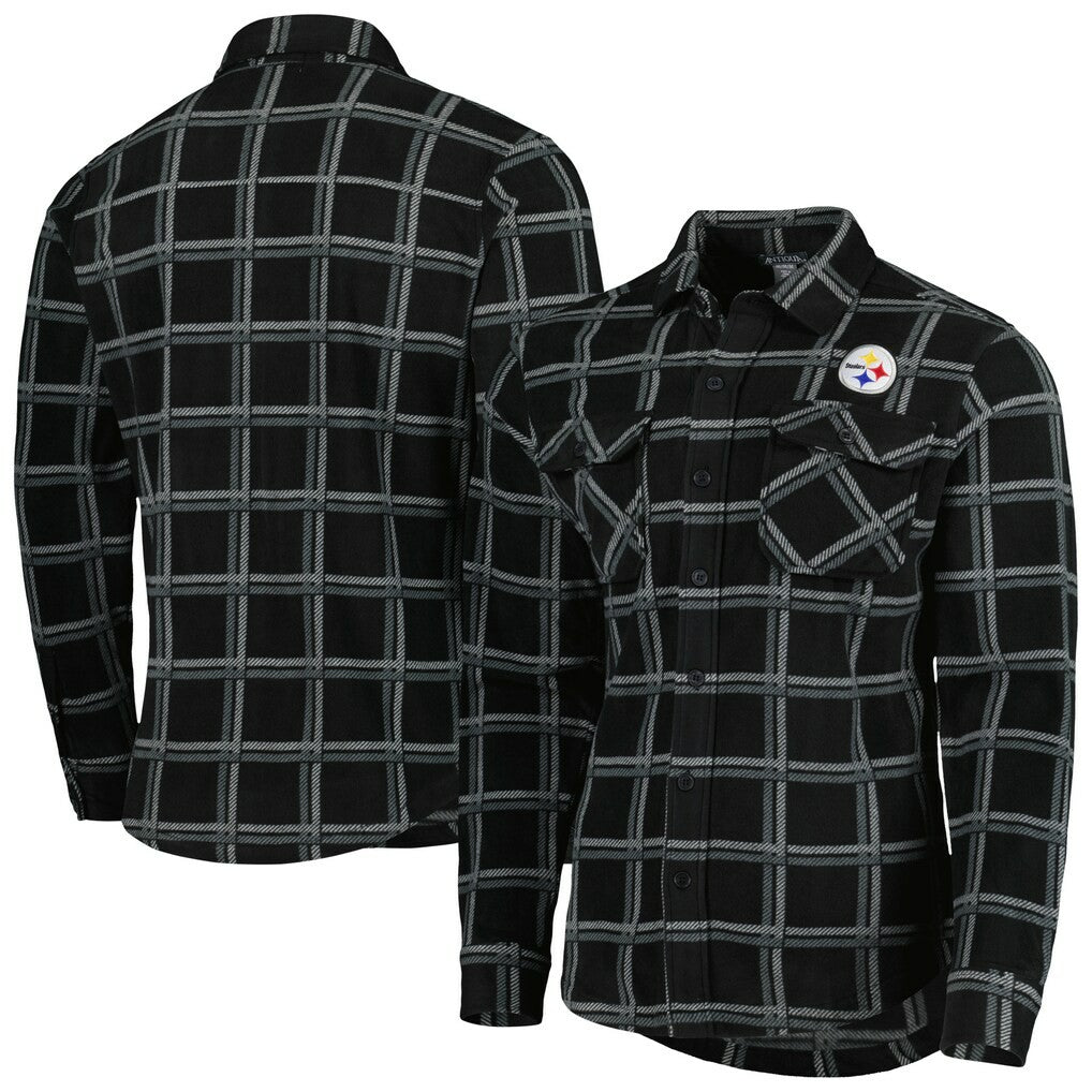 Pittsburgh Steelers Antigua Industry Flannel Button-Up Shirt Jacket Black