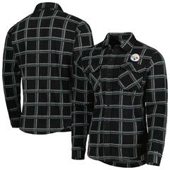 Pittsburgh Steelers Antigua Industry Flannel Button-Up Shirt Jacket Black