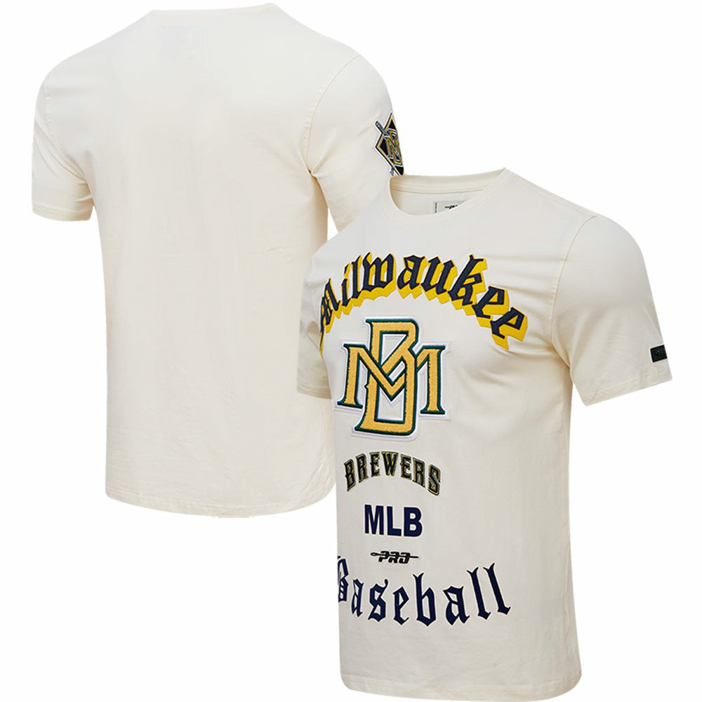Milwaukee Brewers Pro Standard Cooperstown Collection Old English T-Shirt - Cream T-shirts