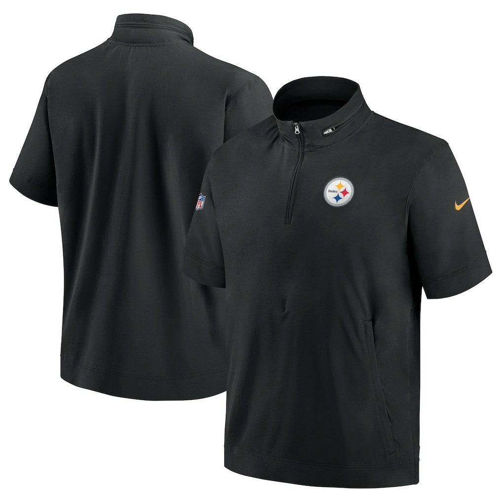 Pittsburgh Steelers Sideline Coach Short Sleeve Hoodie Quarter-Zip Jacket - Black