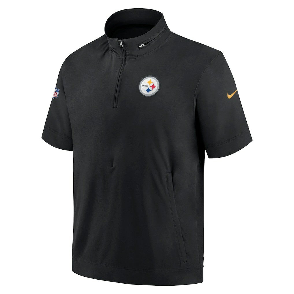 Pittsburgh Steelers Sideline Coach Short Sleeve Hoodie Quarter-Zip Jacket - Black