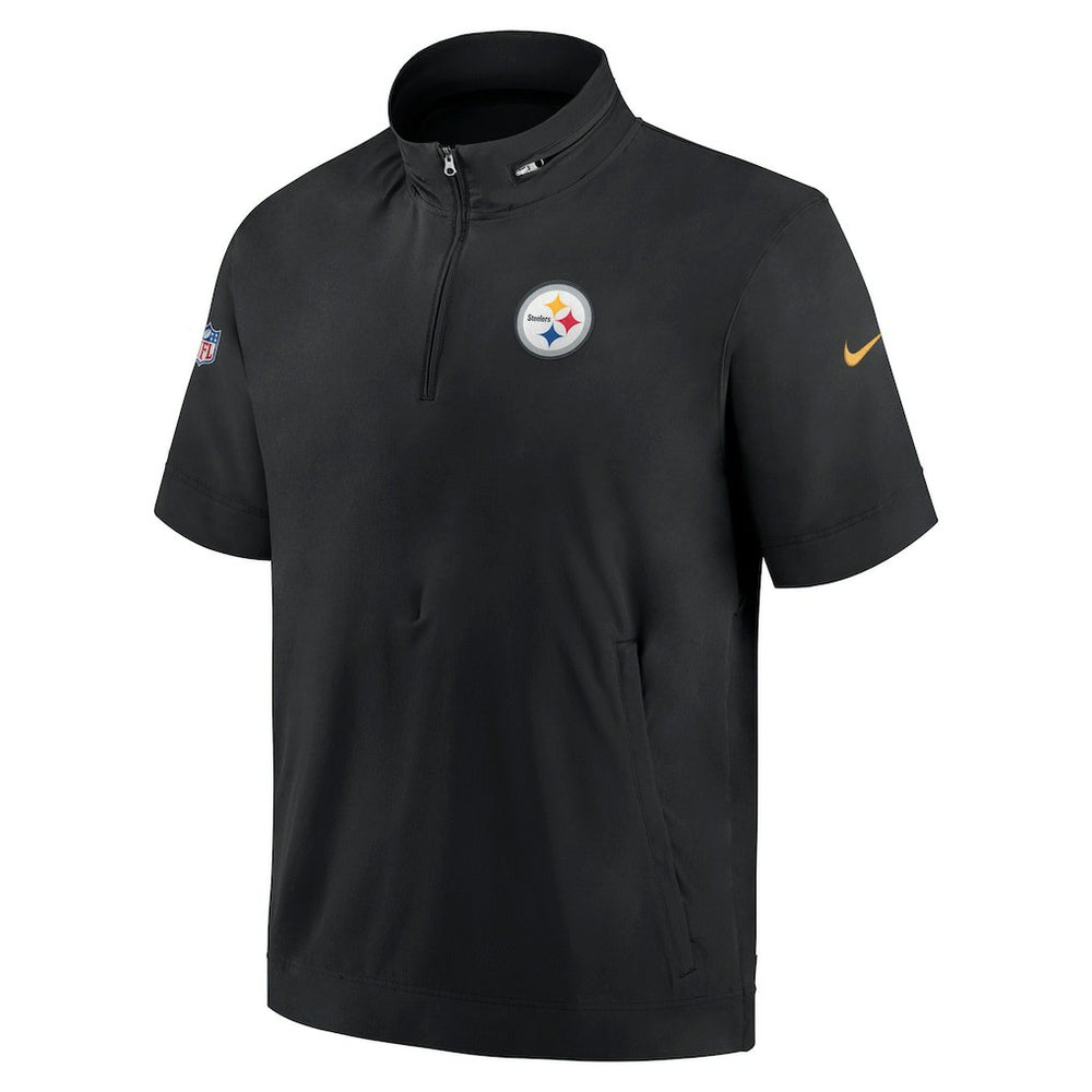 Pittsburgh Steelers Sideline Coach Short Sleeve Hoodie Quarter-Zip Jacket - Black