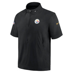 Pittsburgh Steelers Sideline Coach Short Sleeve Hoodie Quarter-Zip Jacket - Black