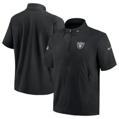 Las Vegas Raiders Sideline Coach Short Sleeve Hoodie Quarter-Zip Jacket - Black