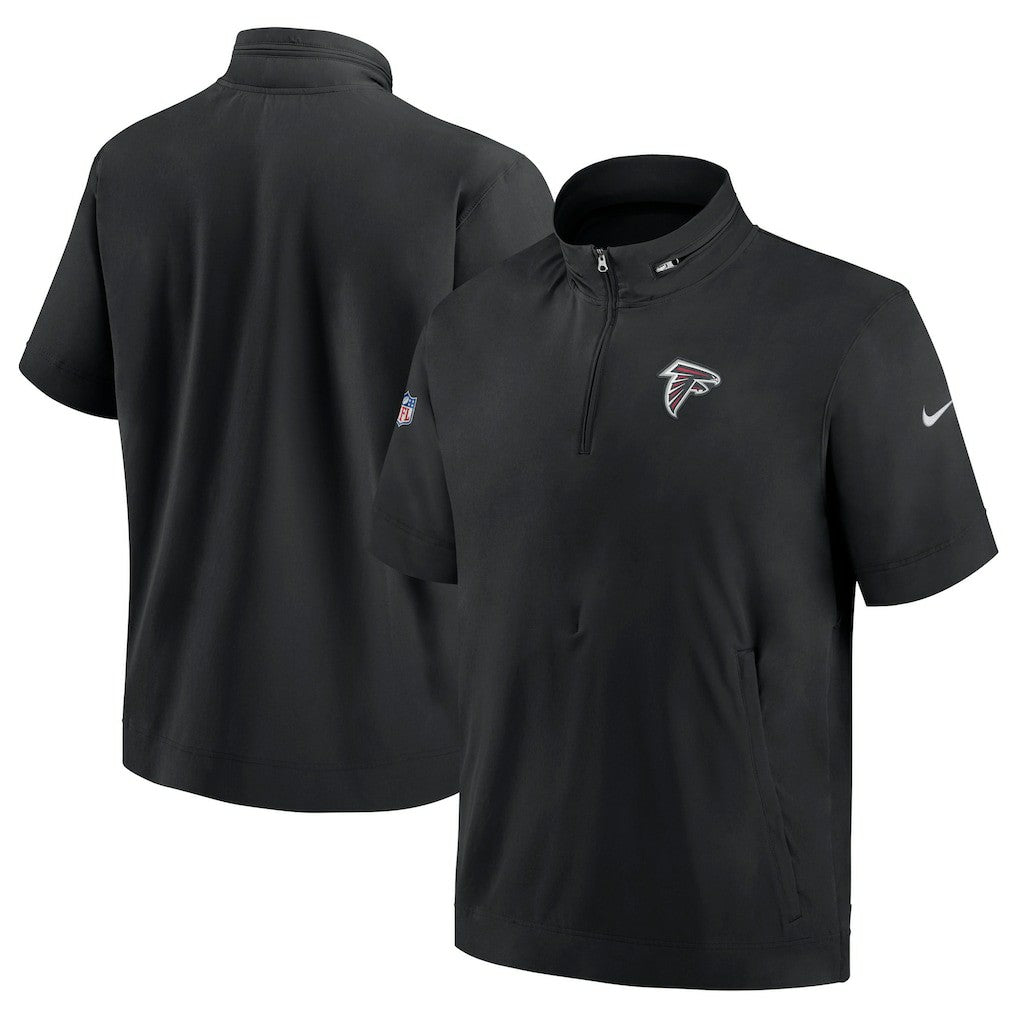 Atlanta Falcons Sideline Coach Short Sleeve Hoodie Quarter-Zip Jacket - Black
