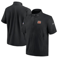 Cincinnati Bengals Sideline Coach Short Sleeve Hoodie Quarter-Zip Jacket - Black