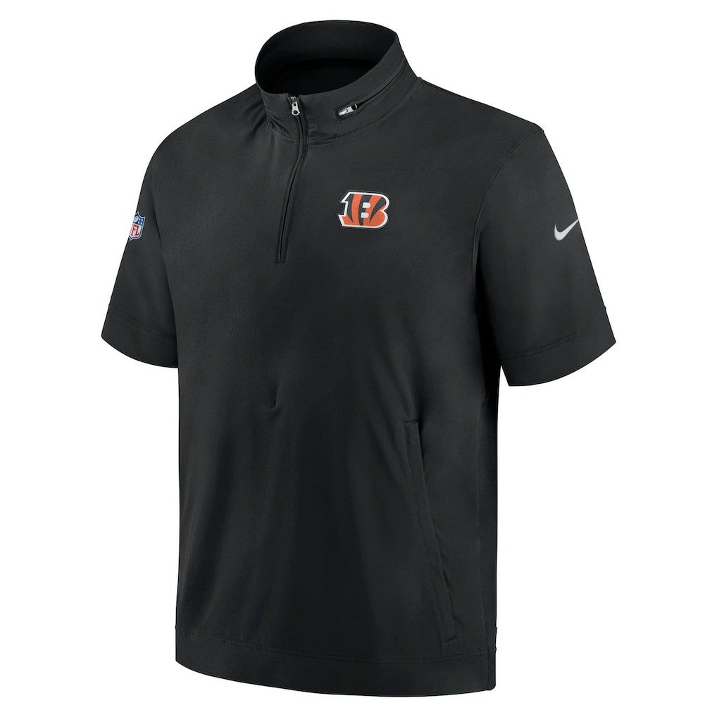 Cincinnati Bengals Sideline Coach Short Sleeve Hoodie Quarter-Zip Jacket - Black