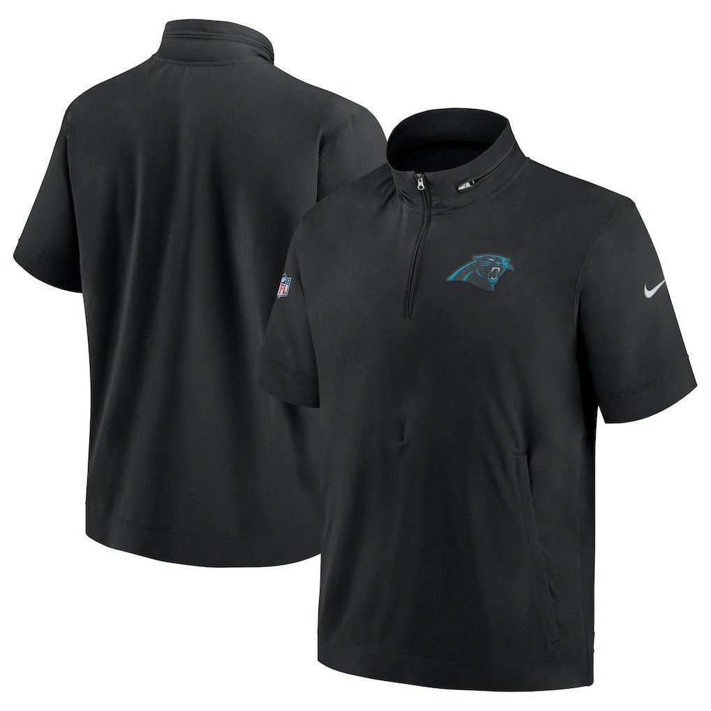 Carolina Panthers Sideline Coach Short Sleeve Hoodie Quarter-Zip Jacket - Black