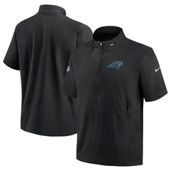 Carolina Panthers Sideline Coach Short Sleeve Hoodie Quarter-Zip Jacket - Black