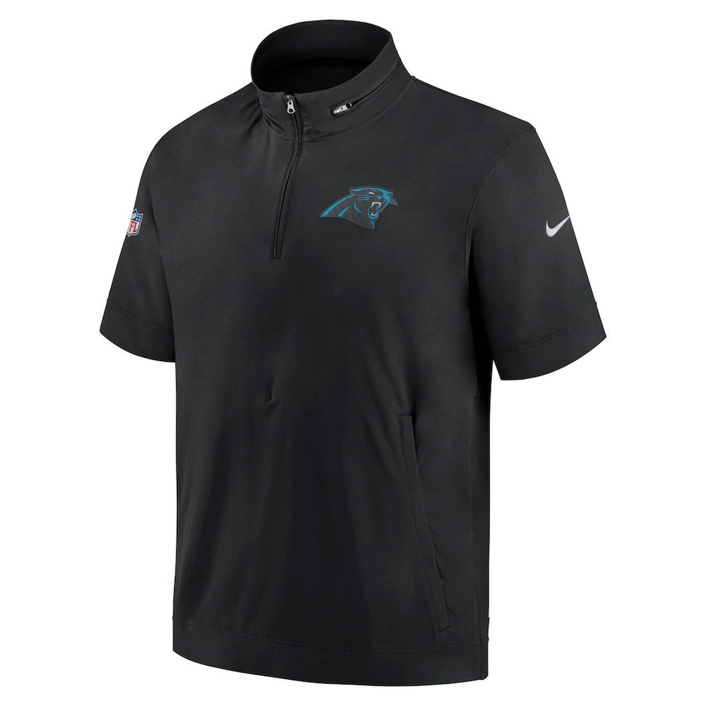 Carolina Panthers Sideline Coach Short Sleeve Hoodie Quarter-Zip Jacket - Black