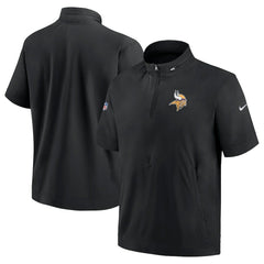 Minnesota Vikings Sideline Coach Short Sleeve Hoodie Quarter-Zip Jacket - Black