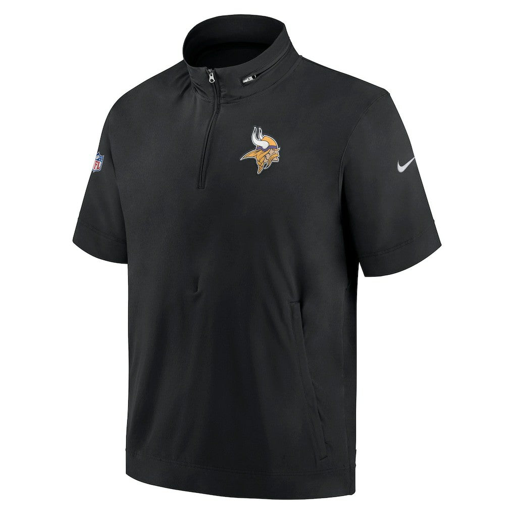 Minnesota Vikings Sideline Coach Short Sleeve Hoodie Quarter-Zip Jacket - Black