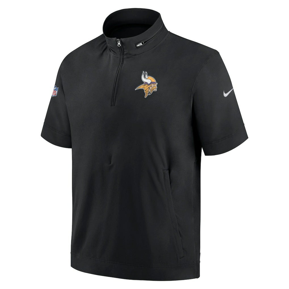 Minnesota Vikings Sideline Coach Short Sleeve Hoodie Quarter-Zip Jacket - Black