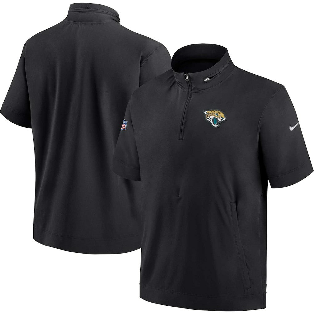 Jacksonville Jaguars Sideline Coach Short Sleeve Hoodie Quarter-Zip Jacket - Black