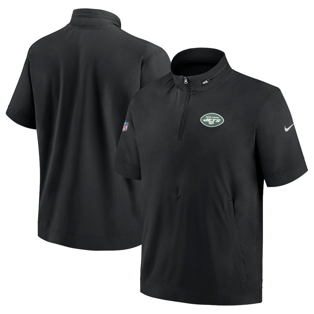 New York Jets Sideline Coach Short Sleeve Hoodie Quarter-Zip Jacket - Black