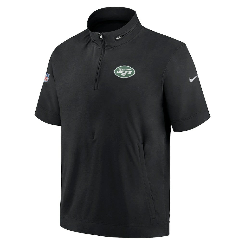 New York Jets Sideline Coach Short Sleeve Hoodie Quarter-Zip Jacket - Black