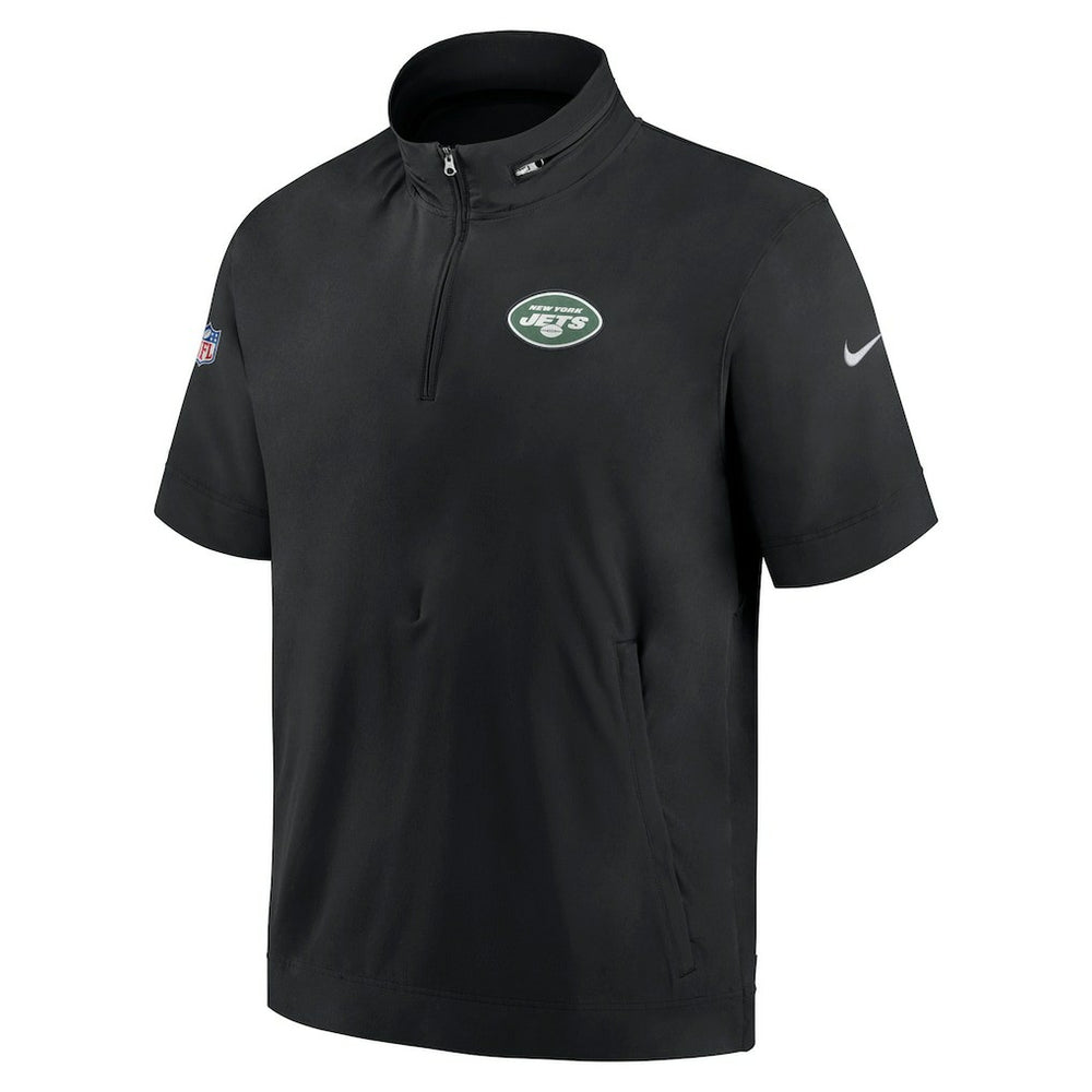 New York Jets Sideline Coach Short Sleeve Hoodie Quarter-Zip Jacket - Black