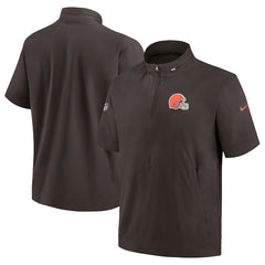 Cleveland Browns Sideline Coach Short Sleeve Hoodie Quarter-Zip Jacket - Brown