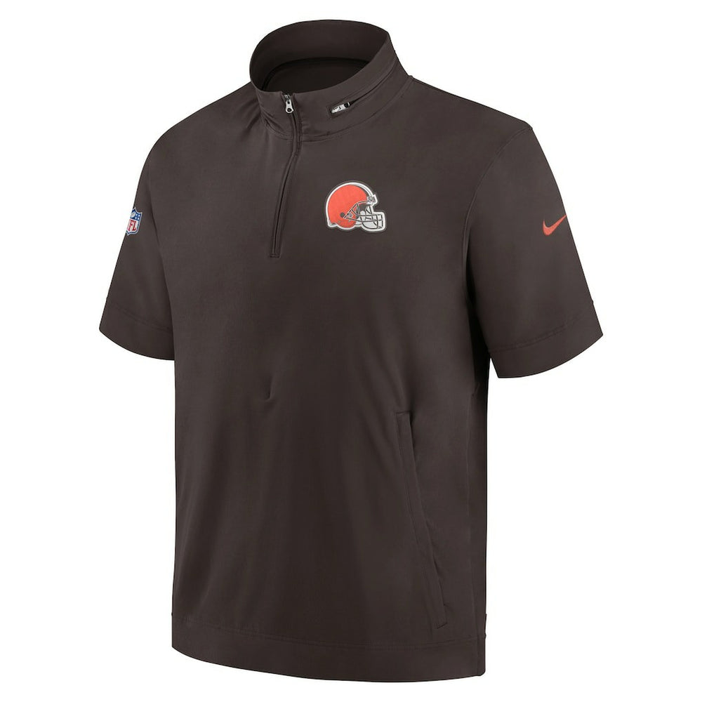 Cleveland Browns Sideline Coach Short Sleeve Hoodie Quarter-Zip Jacket - Brown