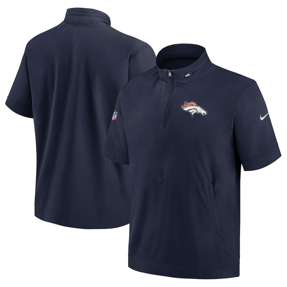 Denver Broncos Sideline Coach Short Sleeve Hoodie Quarter-Zip Jacket - Navy