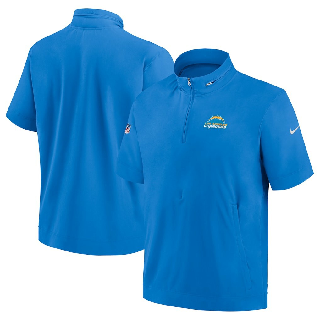 Los Angeles Chargers Sideline Coach Short Sleeve Hoodie Quarter-Zip Jacket - Powder Blue