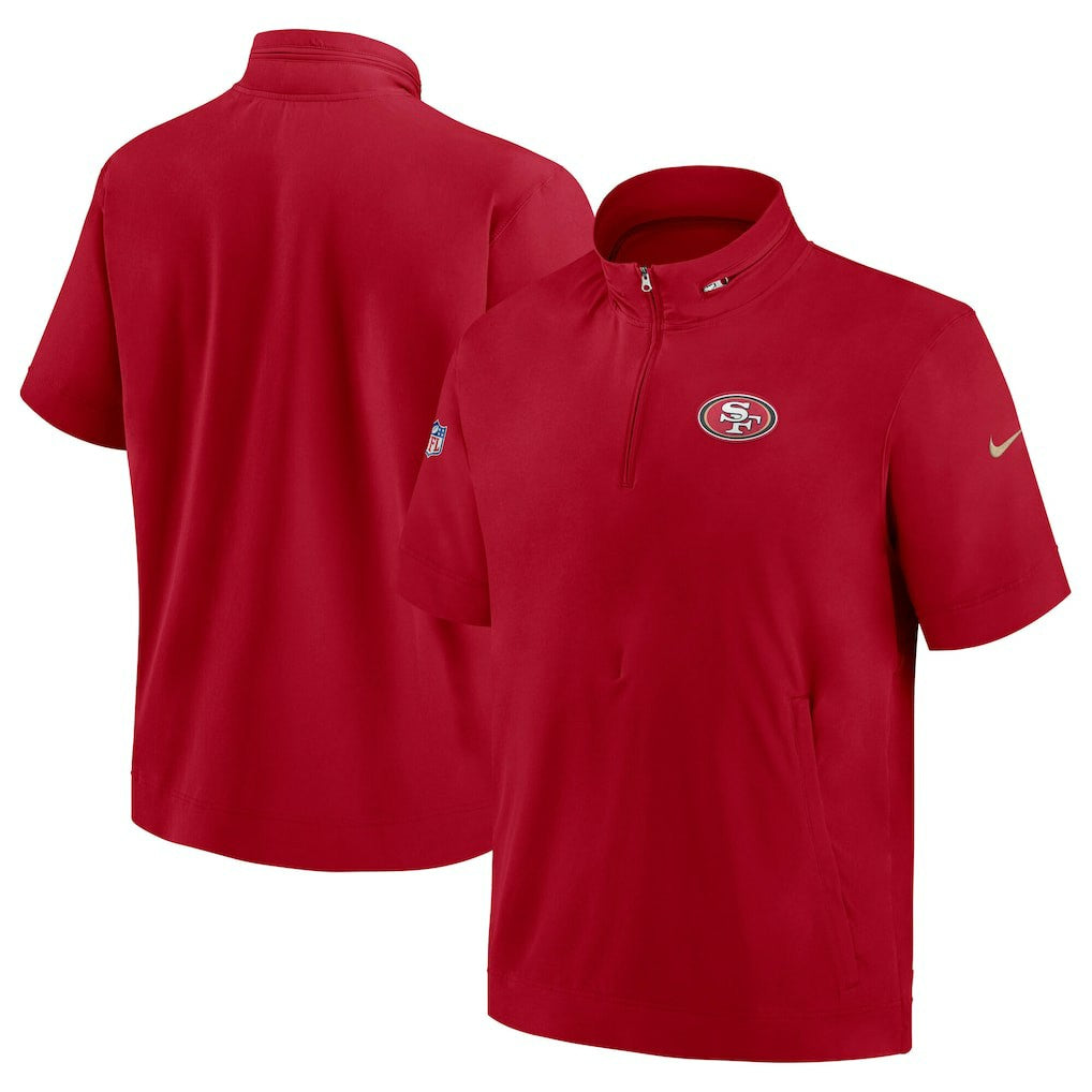 San Francisco 49ers Sideline Coach Short Sleeve Hoodie Quarter-Zip Jacket - Scarlet