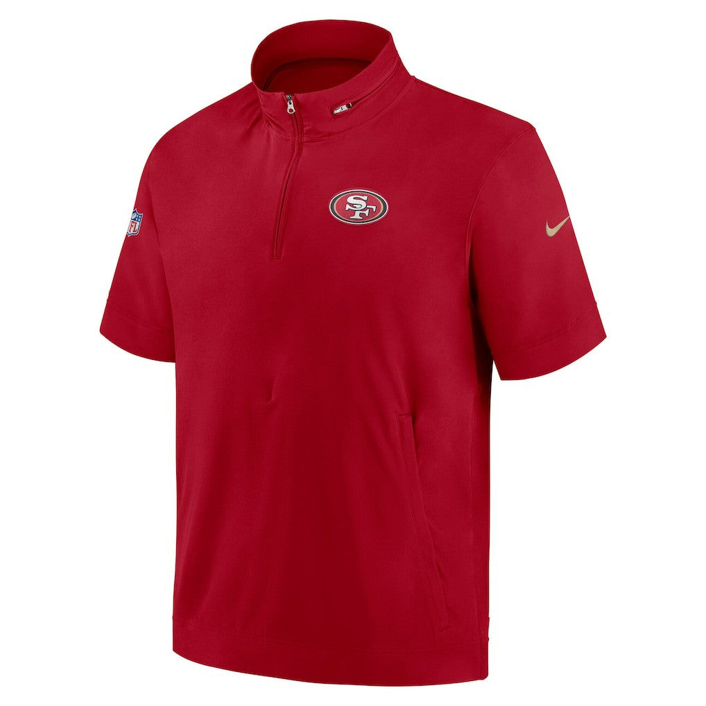 San Francisco 49ers Sideline Coach Short Sleeve Hoodie Quarter-Zip Jacket - Scarlet