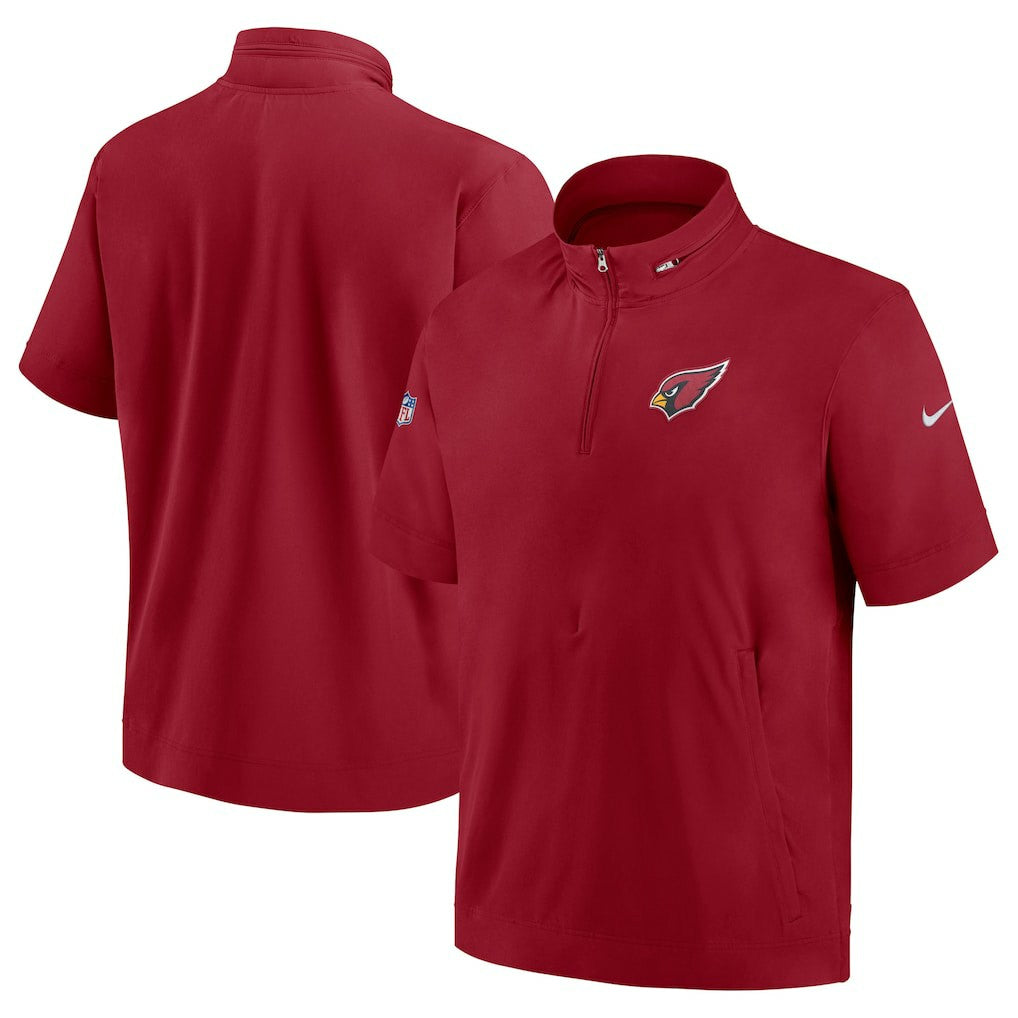 Arizona Cardinals Sideline Coach Short Sleeve Hoodie Quarter-Zip Jacket - Cardinal