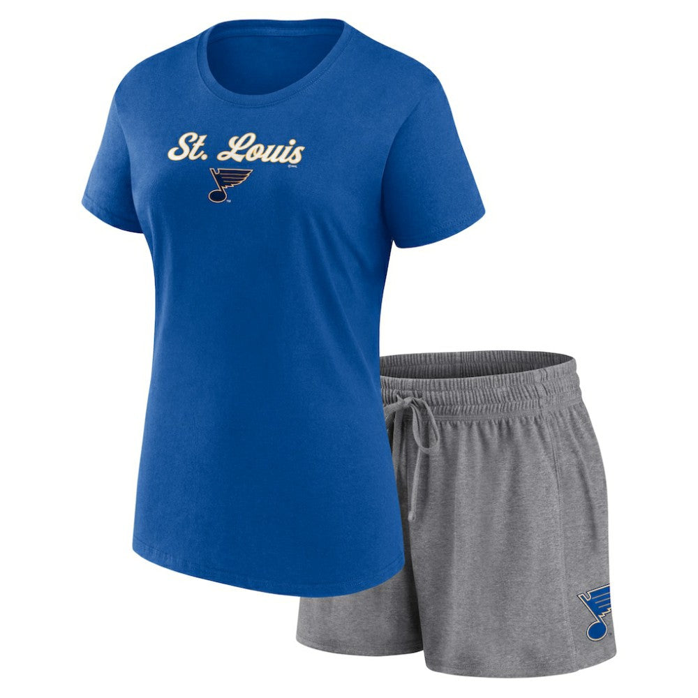 NHL St. Louis Blues Fanatics Women's Script T-Shirt & Shorts Set - Blue/Gray